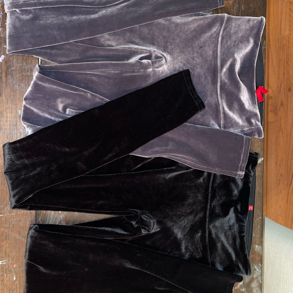 SPANX womens velvet yoga pants leggings xs black grey gray EUC holiday dressy